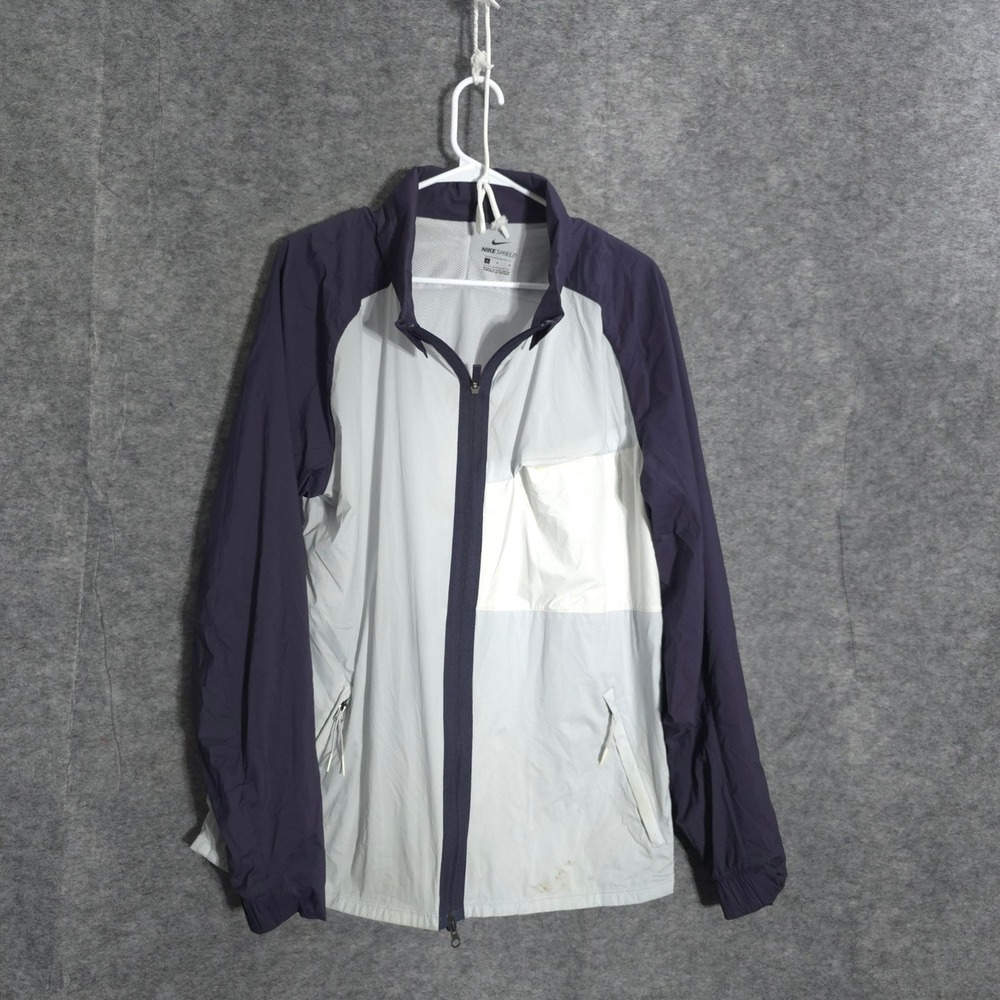 Nike Golf Shield Jacket Mens Large Blue White Windbreaker Full Zip Colorblock L